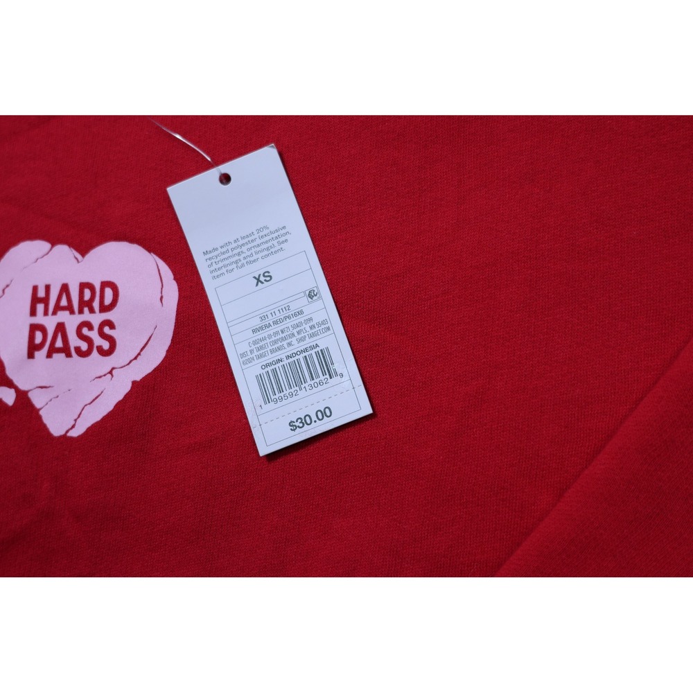 Wild Fable Womens Hard Pass Heart Sweatshirt Red XS Off Shoulder Pullover - Picture 4 of 6
